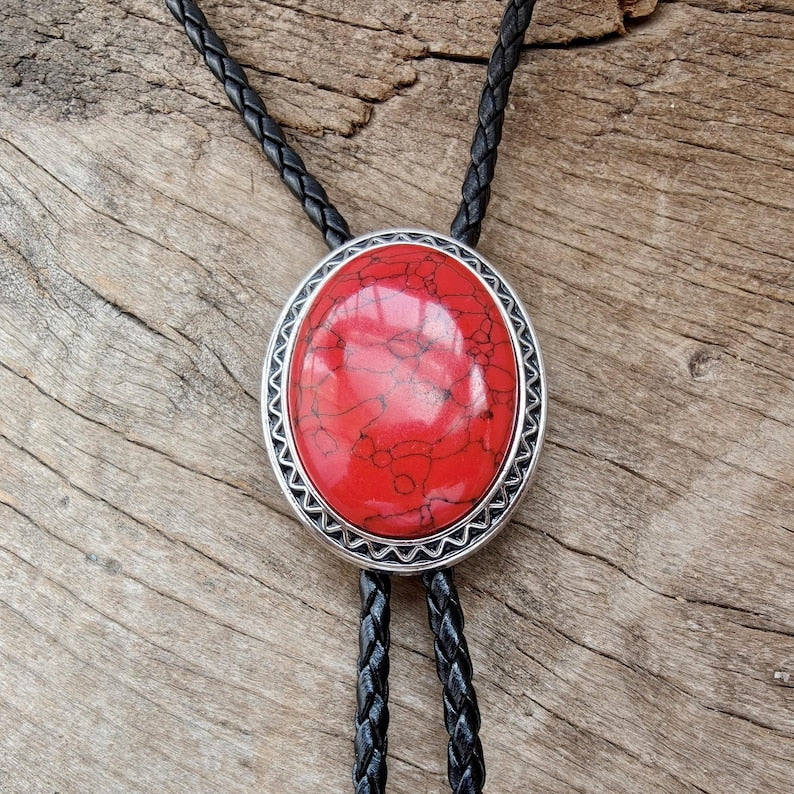 Giant Red Granite Bola Bolo Tie
