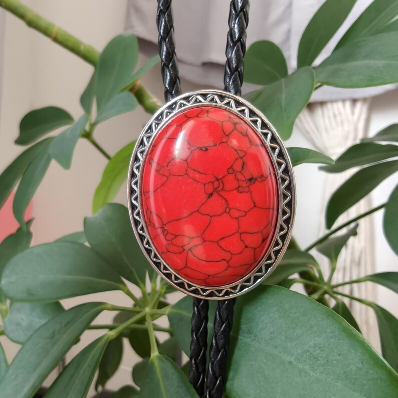 Giant Red Granite Bola Bolo Tie