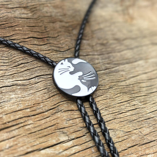 Cat Bola Tie: Silver-Plated Faux Leather Wedding Necklace