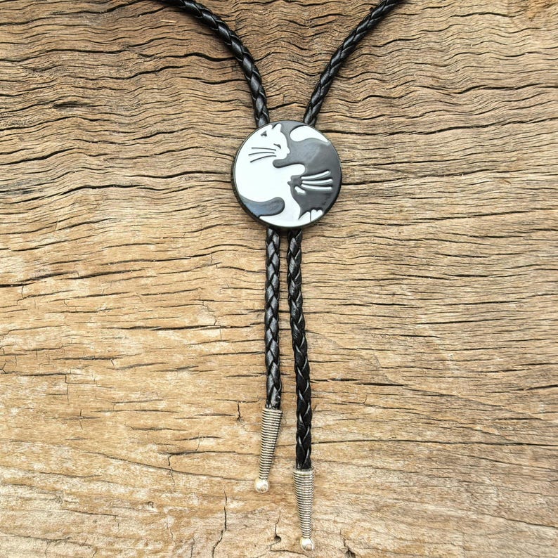 Cat Bola Tie: Silver-Plated Faux Leather Wedding Necklace