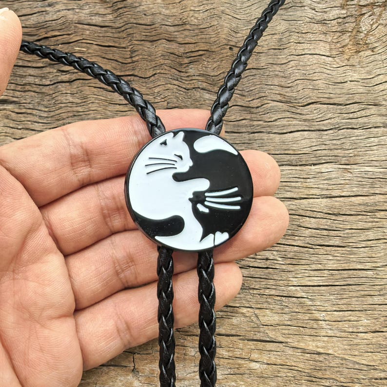 Cat Bola Tie: Silver-Plated Faux Leather Wedding Necklace