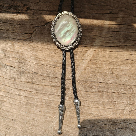Mother of Pearl Bolo Tie: Silver-Plated Western Wedding Jewelry