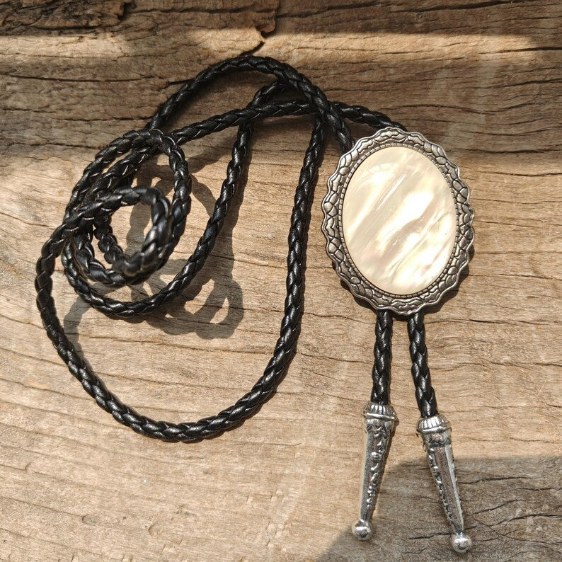 Mother of Pearl Bolo Tie: Silver-Plated Western Wedding Jewelry