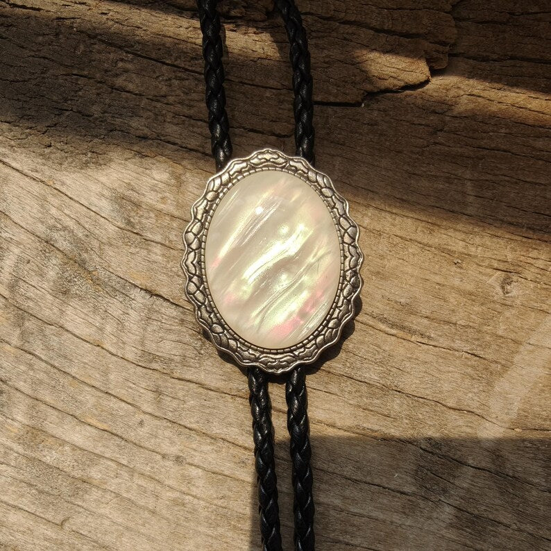 Mother of Pearl Bolo Tie: Silver-Plated Western Wedding Jewelry