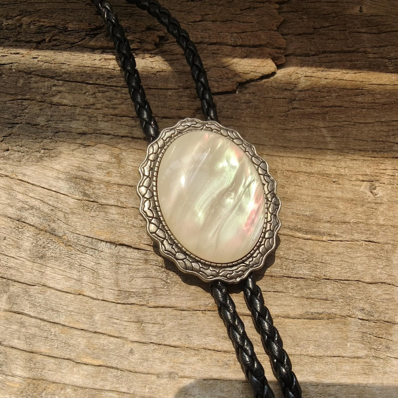 Mother of Pearl Bolo Tie: Silver-Plated Western Wedding Jewelry