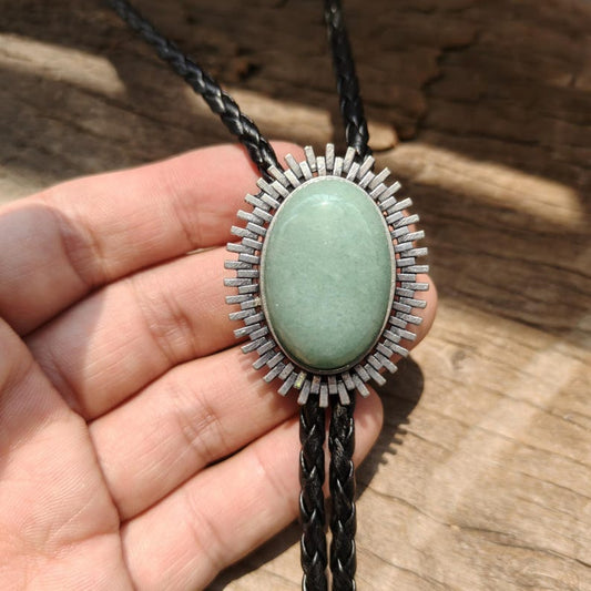 Oval Jade Bolo Tie: Silver-Plated Western Cowboy Necktie