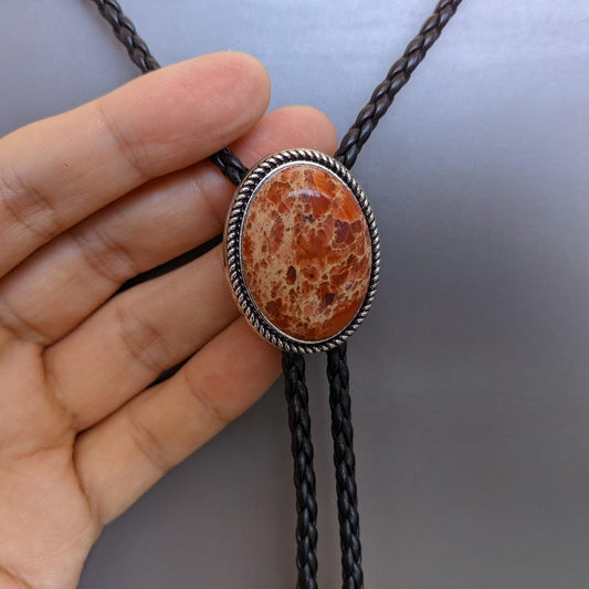Red Jasper Bolo Tie: Stainless Steel Western Cowboy Necktie