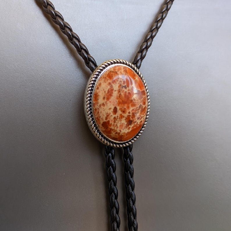 Red Jasper Bolo Tie: Stainless Steel Western Cowboy Necktie