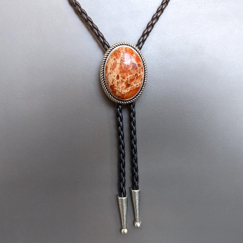 Red Jasper Bolo Tie: Stainless Steel Western Cowboy Necktie