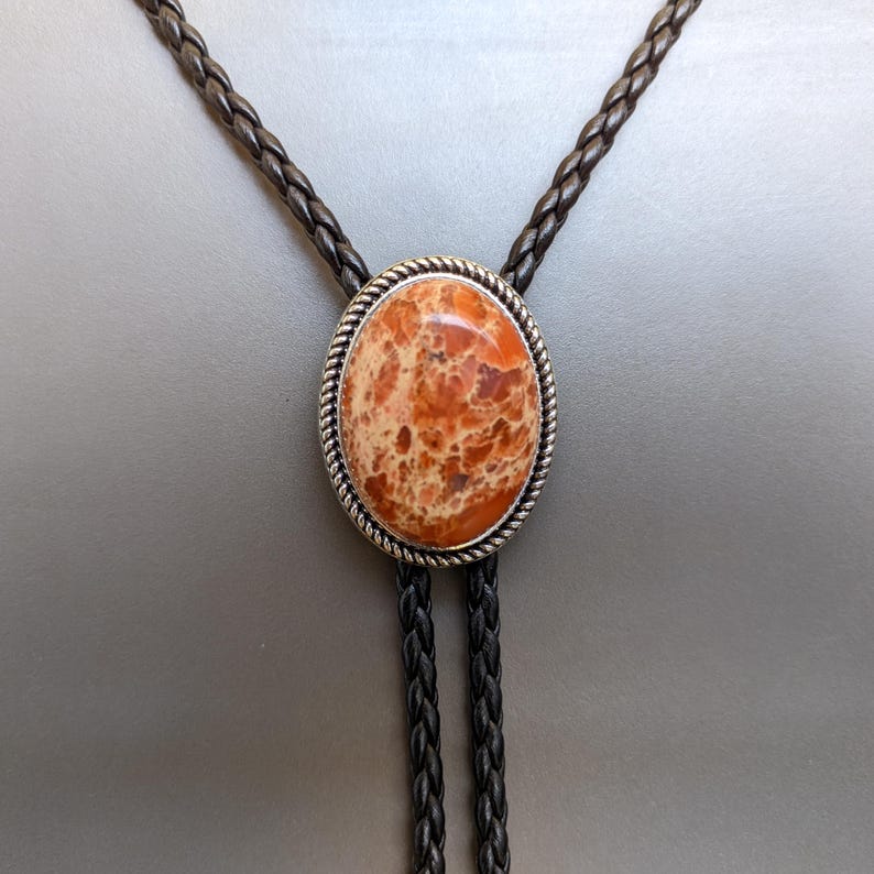 Red Jasper Bolo Tie: Stainless Steel Western Cowboy Necktie