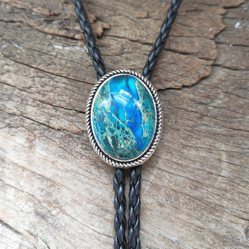 Blue Jasper Bolo Tie: Silver