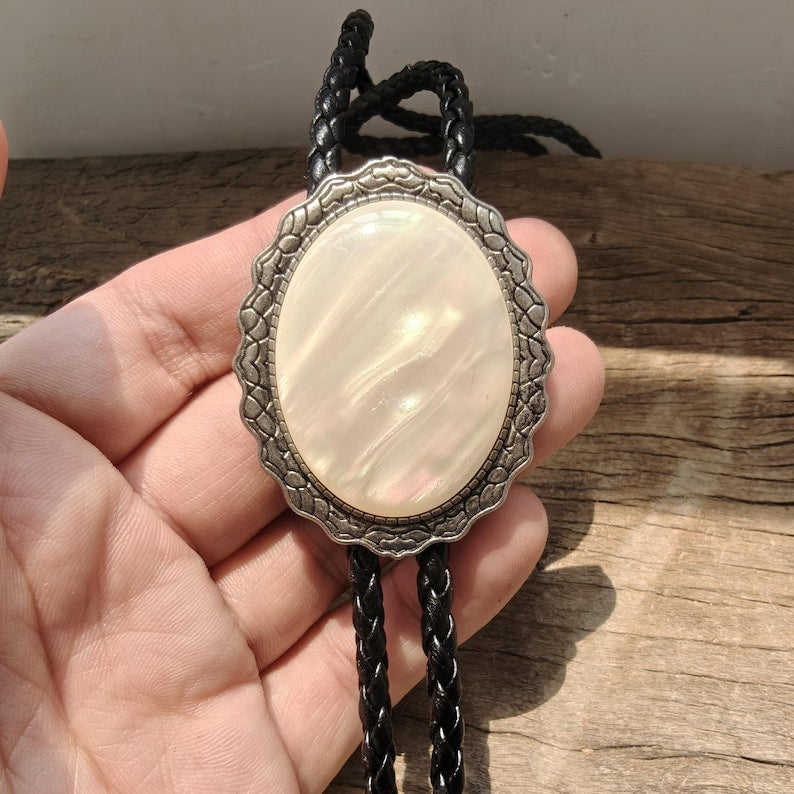 Mother of Pearl Bolo Tie: Silver-Plated Western Wedding Jewelry