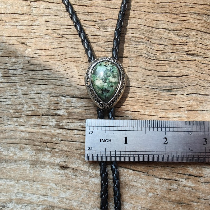 Green Granite Bolo Tie: Western Cowboy Silver-Plated Necklace