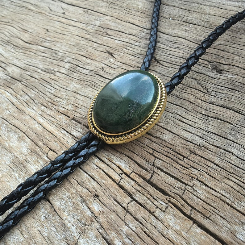 Dark Green Natural Stripe Jade Bola Bolo Tie