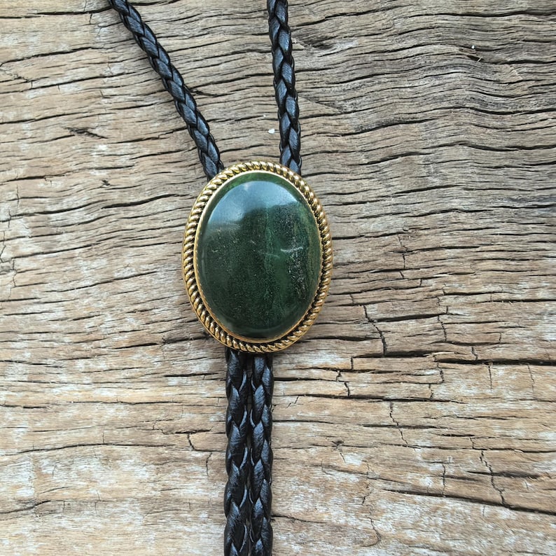 Dark Green Natural Stripe Jade Bola Bolo Tie