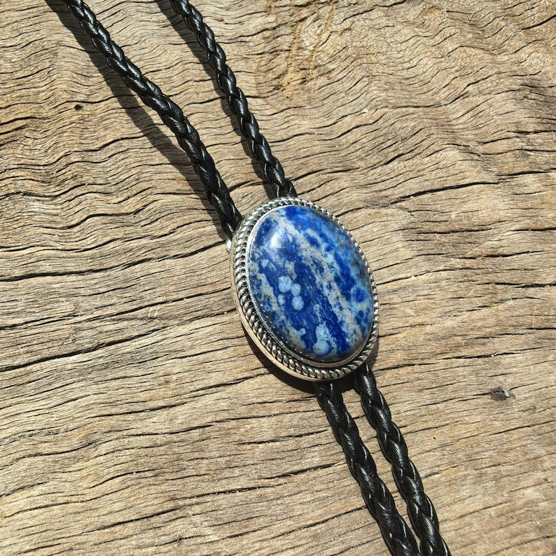 Blue Agate Bolo Tie: Western Cowboy Wedding Necktie