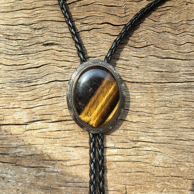 Tiger-Eye Stone Bolo Tie: Silver