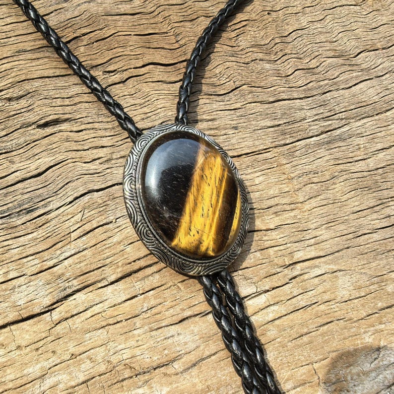 Tiger-Eye Stone Bolo Tie: Silver