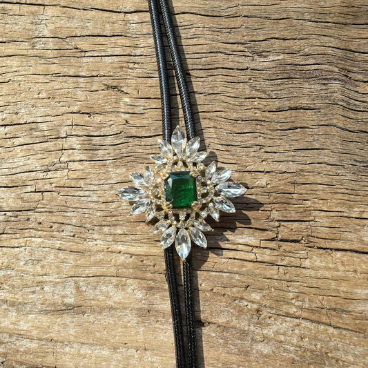 Green Acrylic Rhombus Bolo Tie: Western Cowboy PU Leather Necklace
