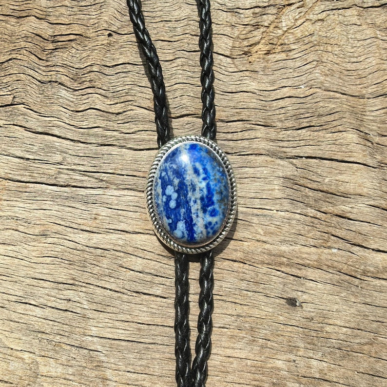 Blue Agate Bolo Tie: Western Cowboy Wedding Necktie