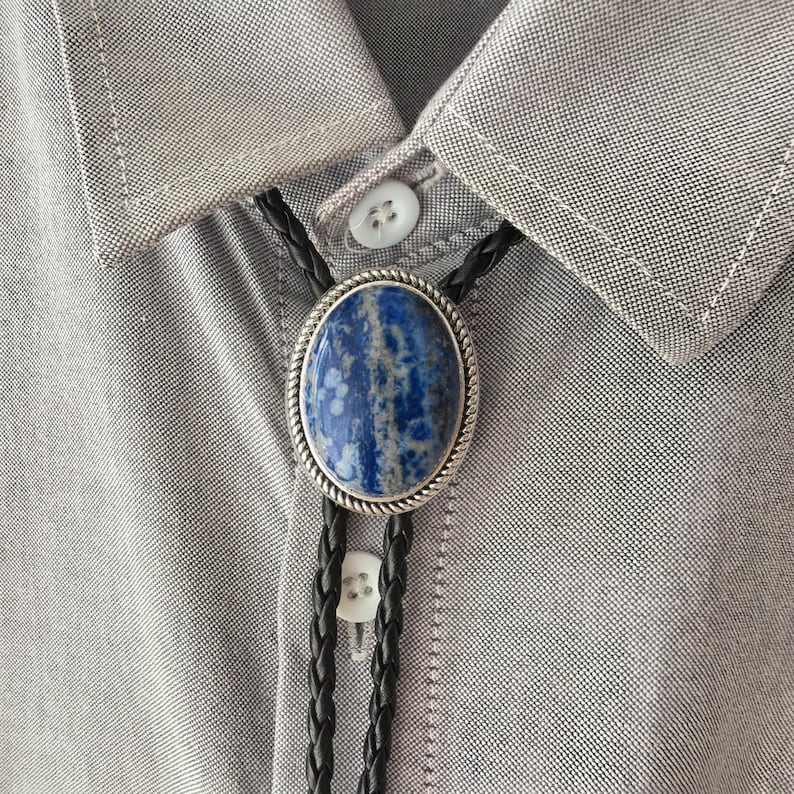 Blue Agate Bolo Tie: Western Cowboy Wedding Necktie