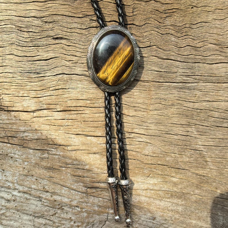 Tiger-Eye Stone Bolo Tie: Silver