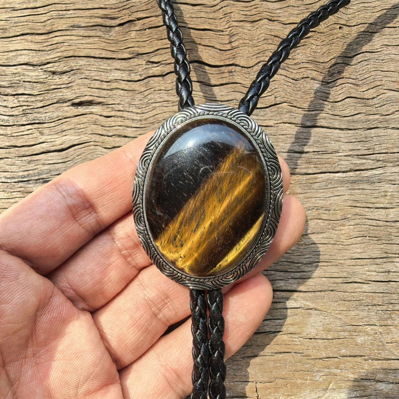 Tiger-Eye Stone Bolo Tie: Silver