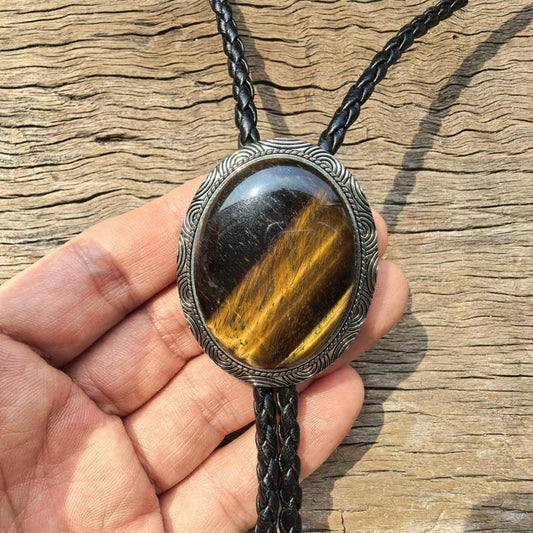 Tiger-Eye Stone Bolo Tie: Silver