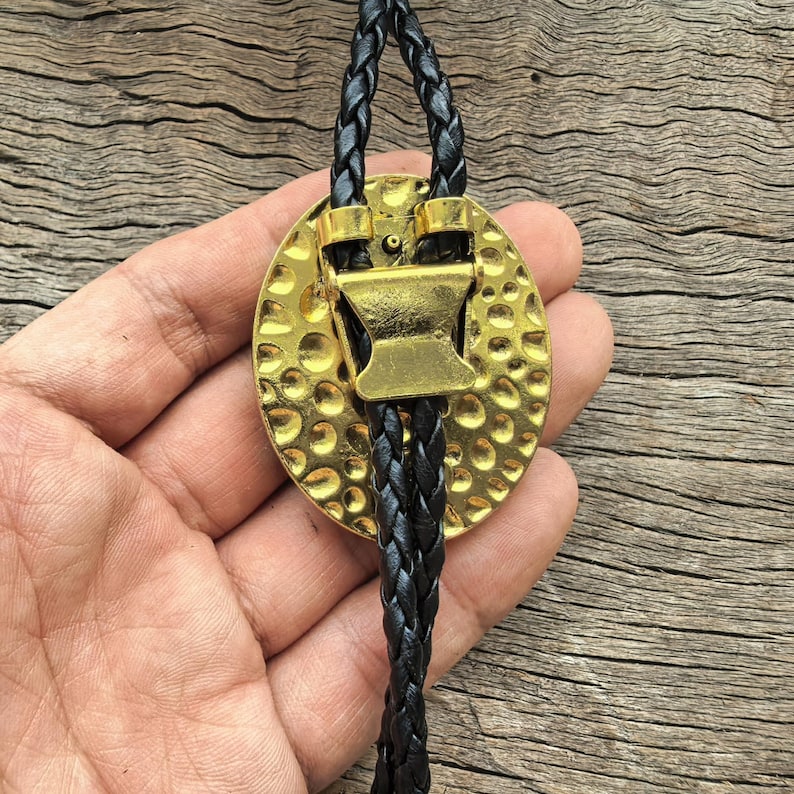 Green Jade Bolo Tie: Golden Edge, Western Cowboy Necklace