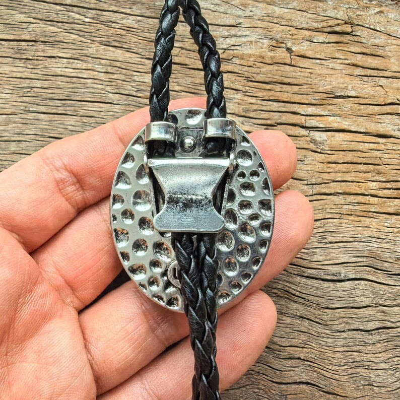 Green Granite Bolo Tie: Silver Plated Western Cowboy Necktie