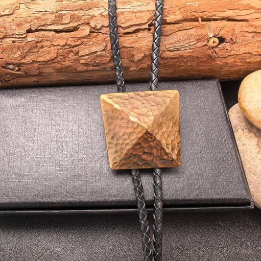Copper Pyramid Bolo Tie: Hand Hammered Western Wedding Necklace