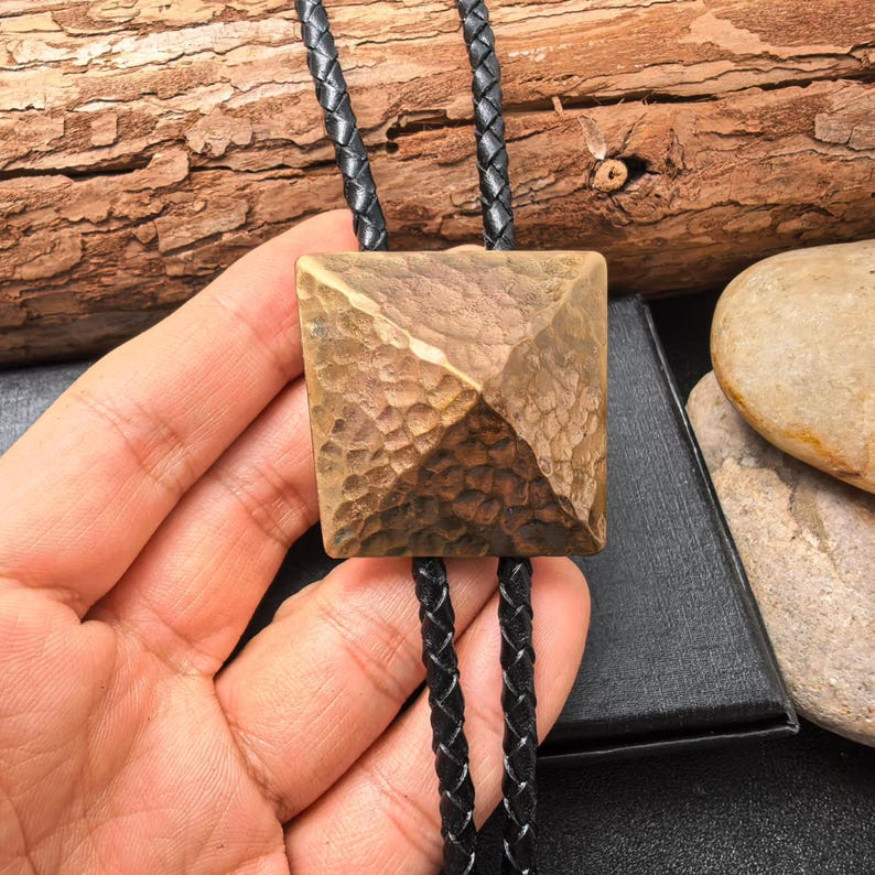 Copper Pyramid Bolo Tie: Hand Hammered Western Wedding Necklace