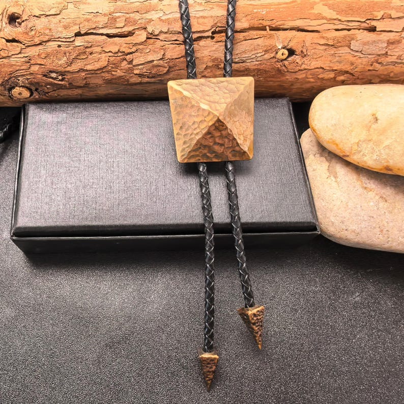 Copper Pyramid Bolo Tie: Hand Hammered Western Wedding Necklace
