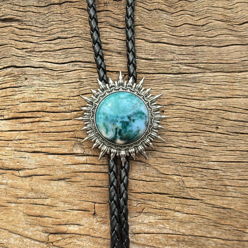 Burma Jade Sun Bolo Tie: Western Cowboy Necklace, PU Leather