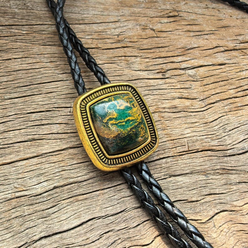 Square Natural Stripe Jade Bola Bolo Tie
