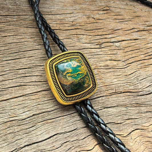 Square Natural Stripe Jade Bola Bolo Tie