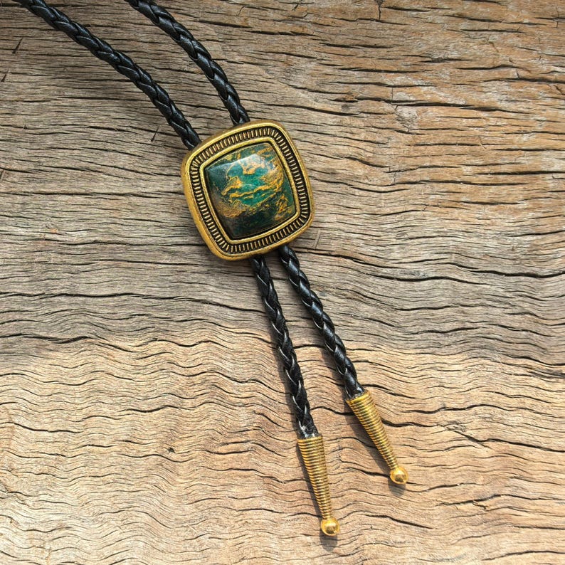 Square Natural Stripe Jade Bola Bolo Tie