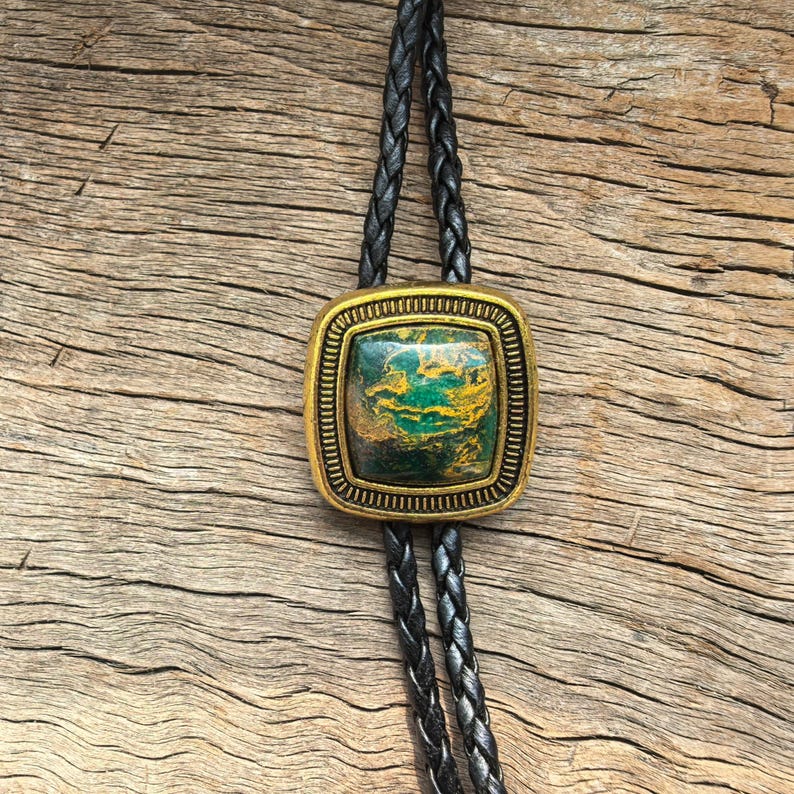 Square Natural Stripe Jade Bola Bolo Tie