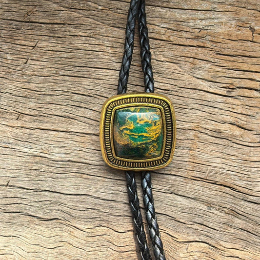 Square Natural Stripe Jade Bola Bolo Tie