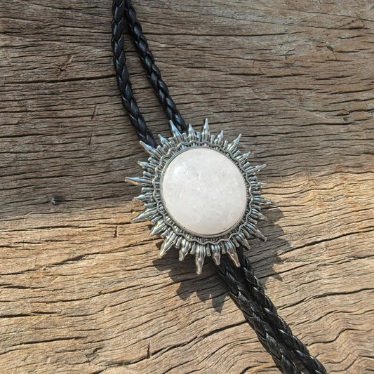 Pink Crystal Sun Bolo Tie: Western Cowboy Necklace, PU Leather