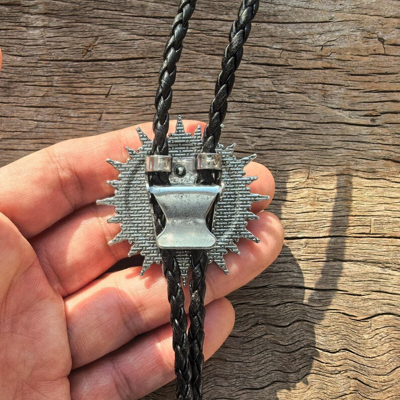 Pink Crystal Sun Bolo Tie: Western Cowboy Necklace, PU Leather