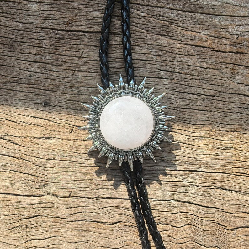 Pink Crystal Sun Bolo Tie: Western Cowboy Necklace, PU Leather