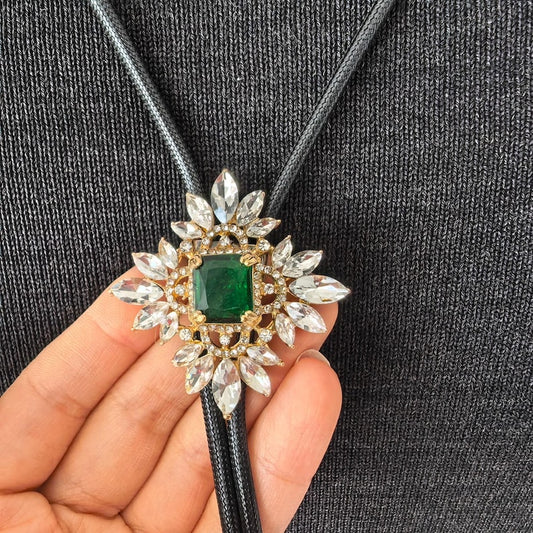 Green Acrylic Rhombus Bolo Tie: Western Cowboy PU Leather Necklace