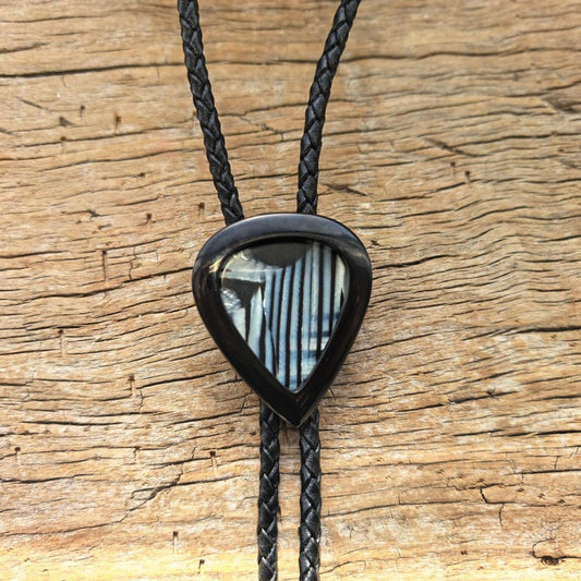Replaceable Abalone Shell Bolo Tie: Black